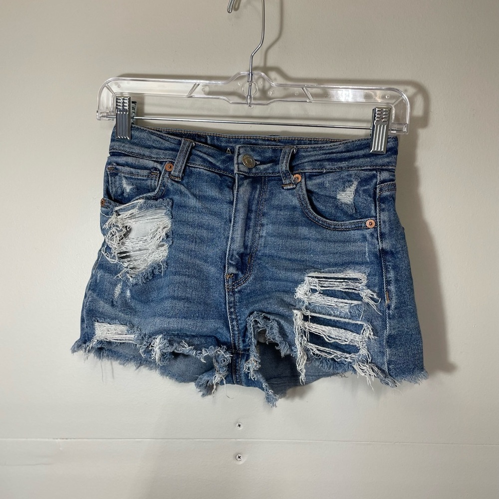 American Eagle Outfitters Blue Distressed Jean Shorts